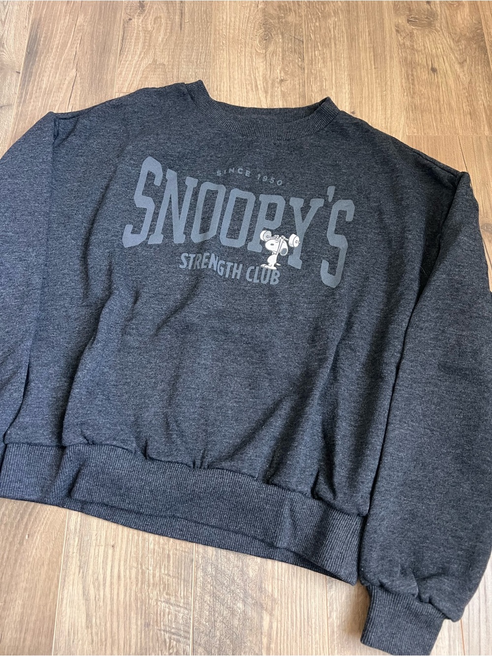 Peanuts Men’s Charcoal Crewneck Sweatshirt with Snoopy Graphic